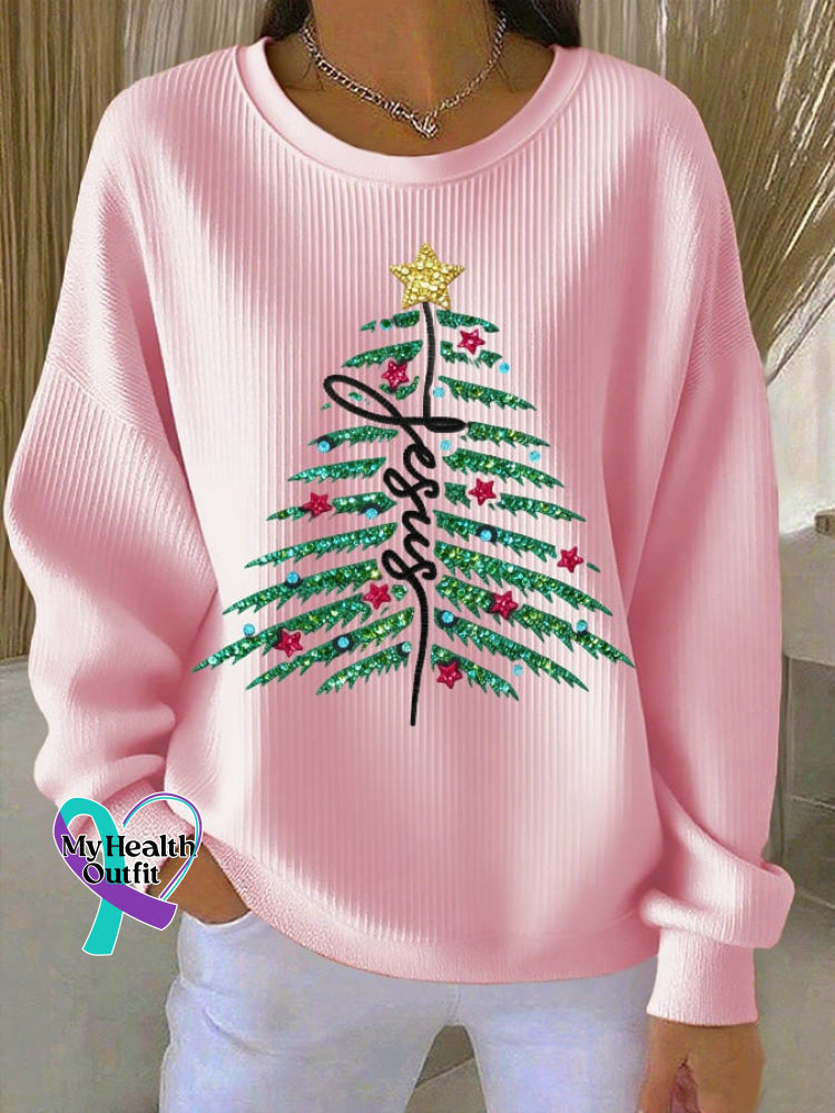 Women’s casual Christmas Jesus Christmas tree sweatshirt Pink / S