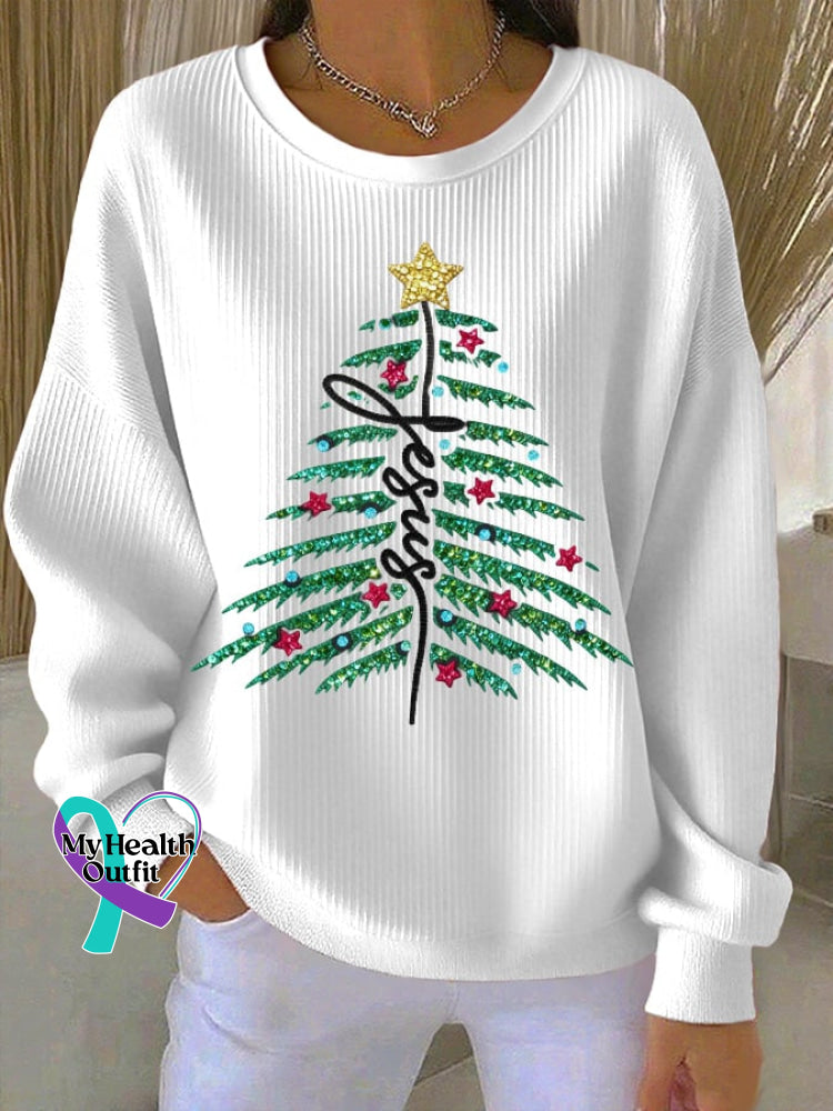 Women’s casual Christmas Jesus Christmas tree sweatshirt White / S