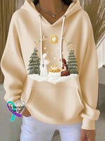 Women’s Casual Christmas Nativity Print Long Sleeve Hooded Sweatshirt Apricot / S