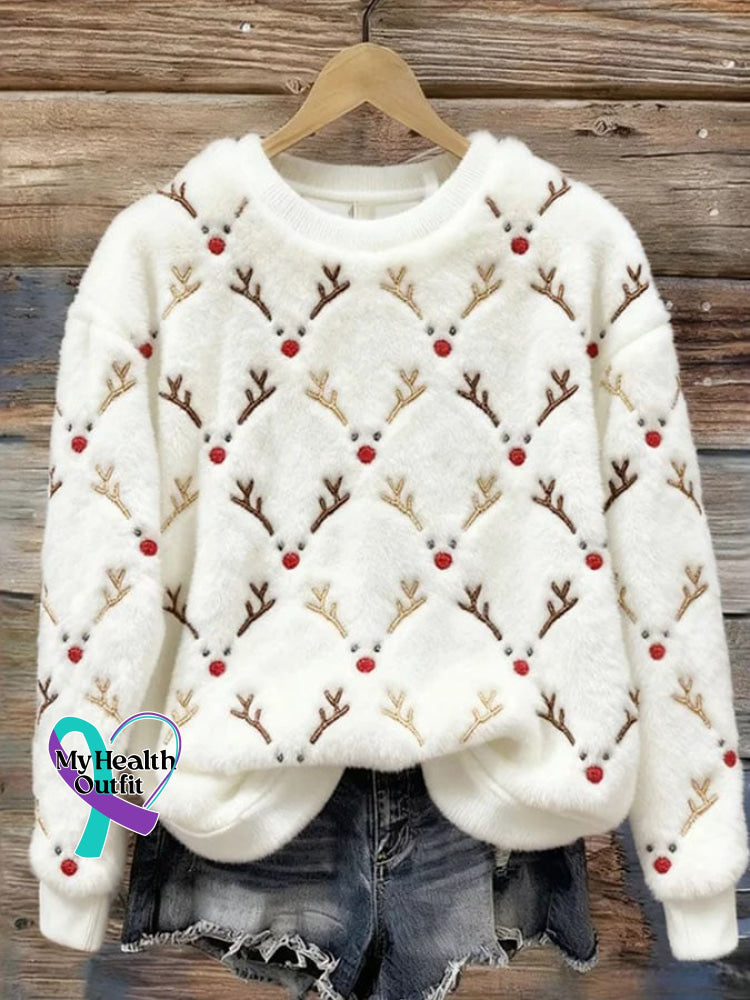 Women’s Casual Flannel Print Long Sleeve Sweatshirt White / S