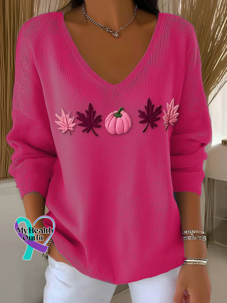 Women’s Casual Pink Maple Leaf Pumpkin Striped Autumn And Winter Bottoming Shirt Fuchsia / S