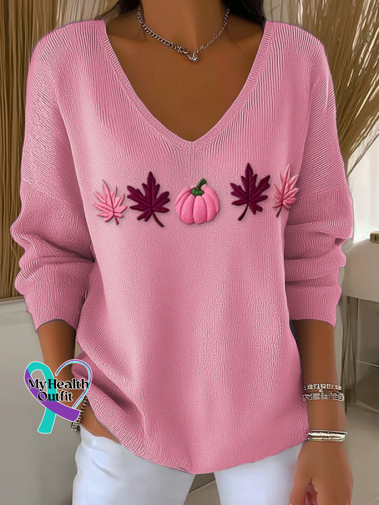 Women’s Casual Pink Maple Leaf Pumpkin Striped Autumn And Winter Bottoming Shirt Pink / S