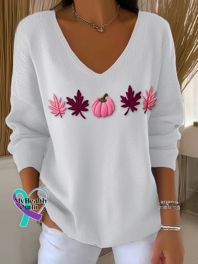 Women’s Casual Pink Maple Leaf Pumpkin Striped Autumn And Winter Bottoming Shirt White / S