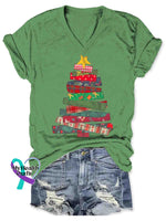Women’s Christmas Art V-neck Casual T-Shirt Green / S