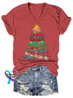 Women’s Christmas Art V-neck Casual T-Shirt Red / S