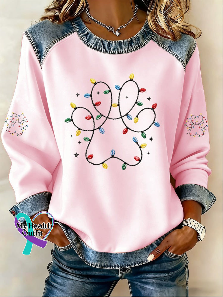 Women’S Christmas Paw Print Sweatshirt Pink / S
