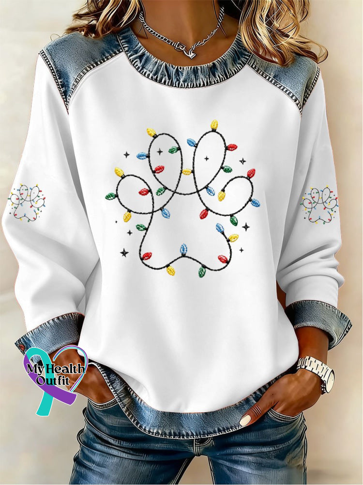 Women’S Christmas Paw Print Sweatshirt White / S