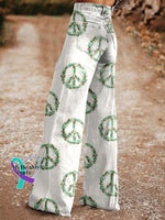 Women’s Christmas Peace Sign Print Casual Wide Leg Pants