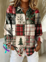 Women’s Christmas Print Casual Cotton Shirt Multicolor / 3XL