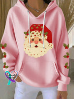 Women’s Christmas Santa Print Casual Hooded Sweatshirt Pink / S