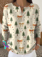 Women’s Christmas Tree Art Print Buttoned Cardigan Sweater Multicolor / S