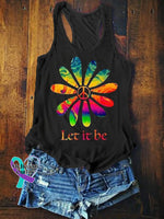 Women’s Colorful Rainbow Sunflower Print Tank Top Black / S