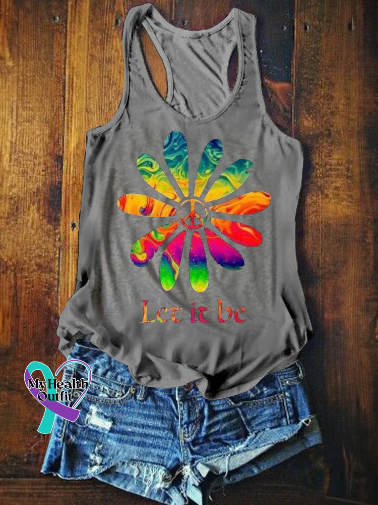 Women’s Colorful Rainbow Sunflower Print Tank Top Grey / S