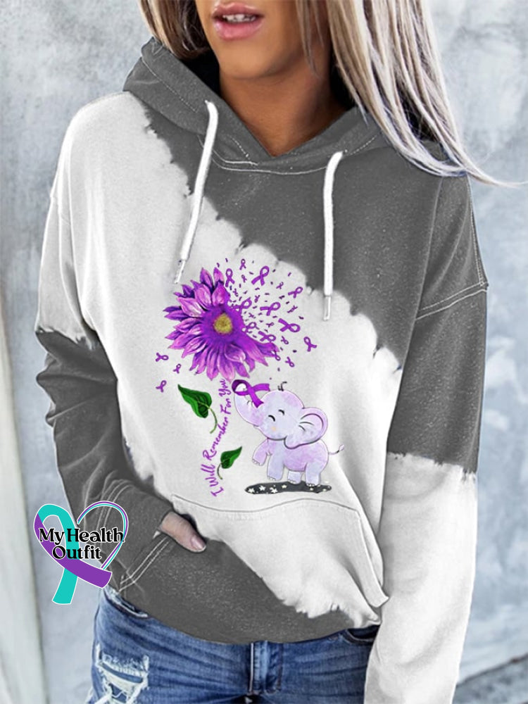 Women’s Elephant Purple Ribbon I Will Remember For You Alzheimer’s Awareness Warrior Supporter