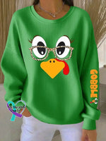Women’s Funny Turkey Pattern Art Print Casual Cotton Sweatshirt Green / S