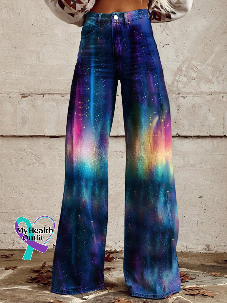 Women’s Gradient Art Print Casual Wide Leg Pants Multicolor / Xs