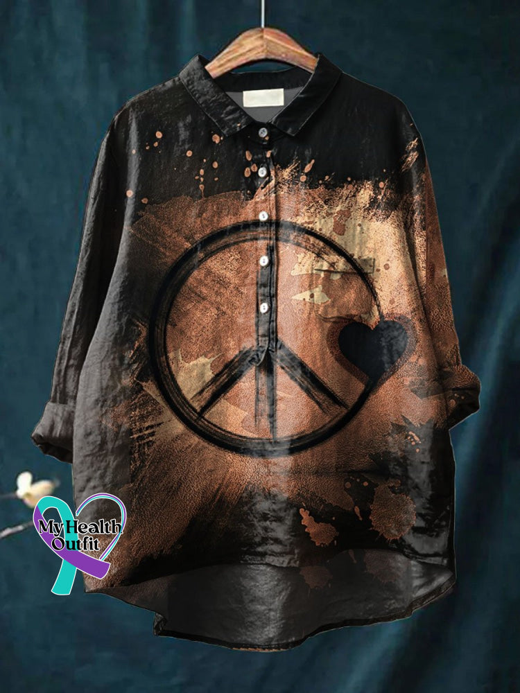 Women’s Hippie Print Casual Cotton And Linen Shirt Multicolor / S