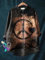 Women’s Hippie Print Casual Cotton And Linen Shirt Multicolor / S