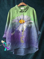 Women’s Hippie Print Casual Cotton And Linen Shirt Multicolor / S