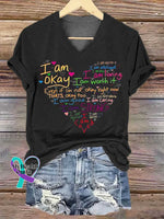 Women’s I Am V-neck Casual T-Shirt Black / S