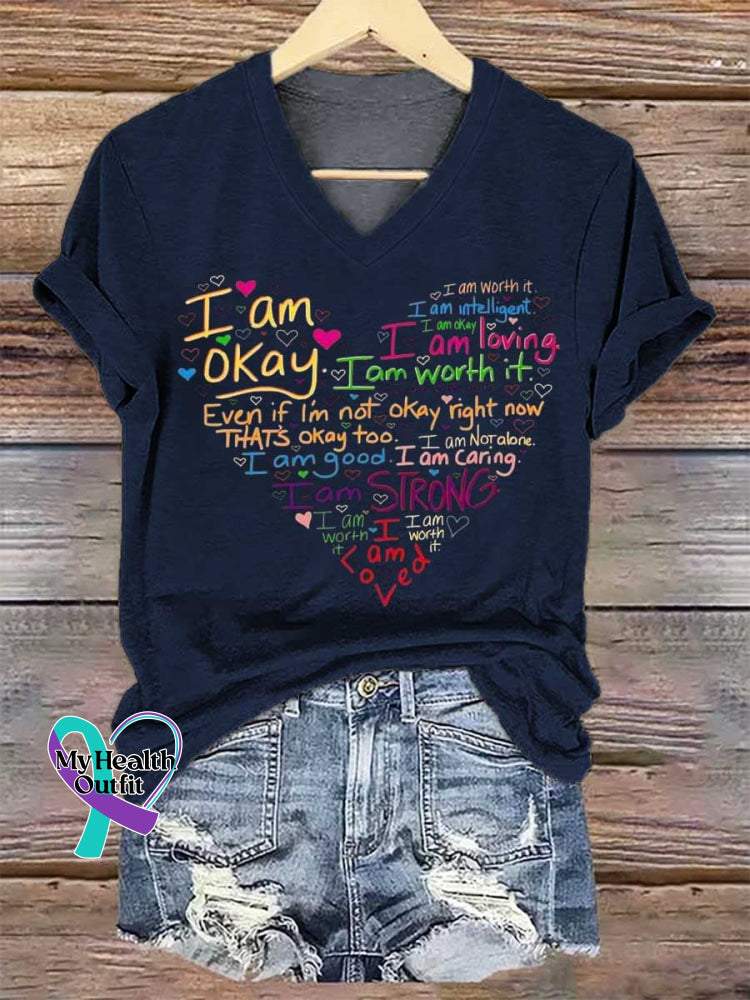 Women’s I Am V-neck Casual T-Shirt Blue / S