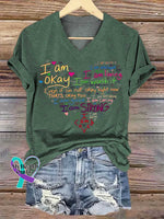 Women’s I Am V-neck Casual T-Shirt Green / S