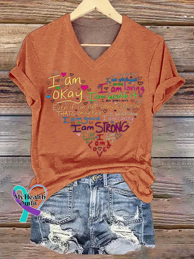 Women’s I Am V-neck Casual T-Shirt Orange / S