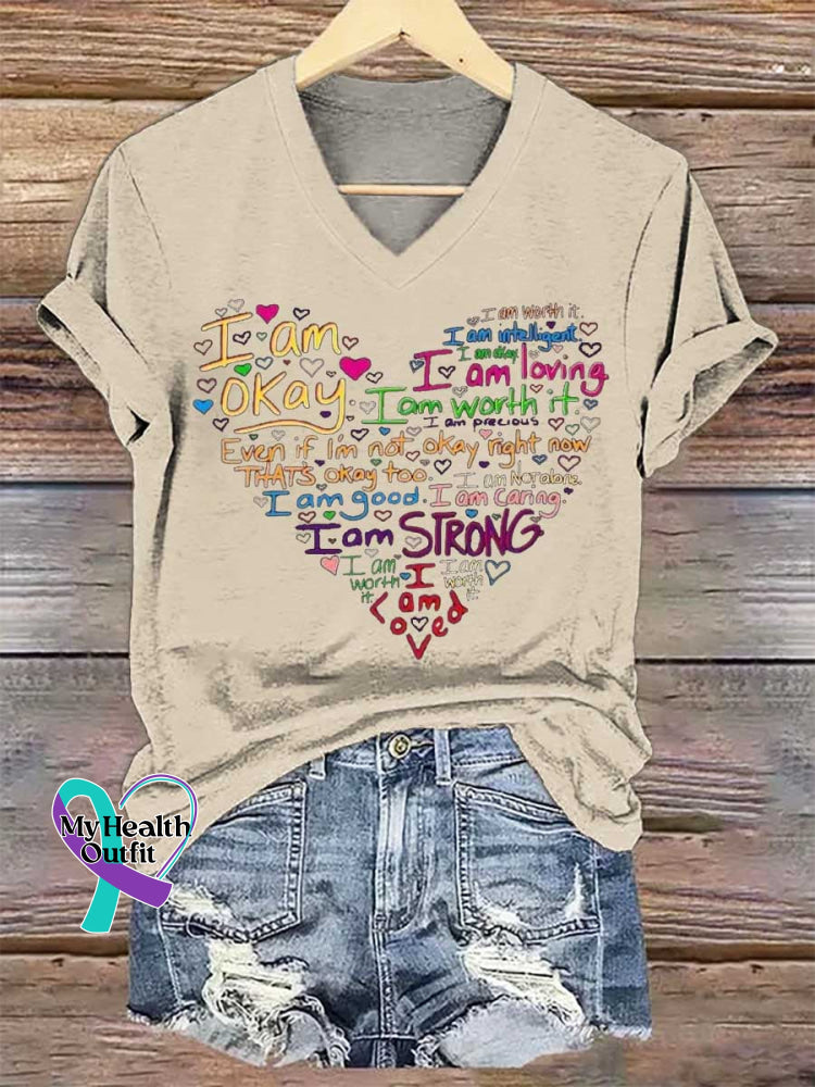 Women’s I Am V-neck Casual T-Shirt Sand / S