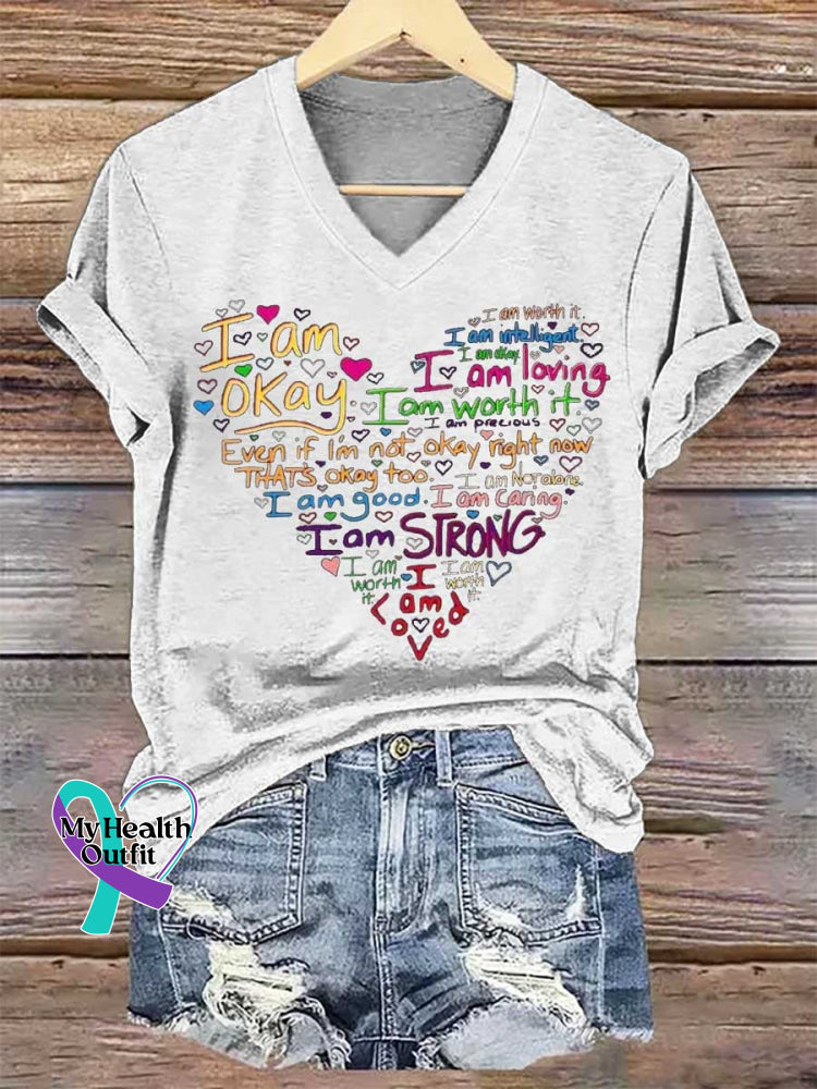 Women’s I Am V-neck Casual T-Shirt White / S