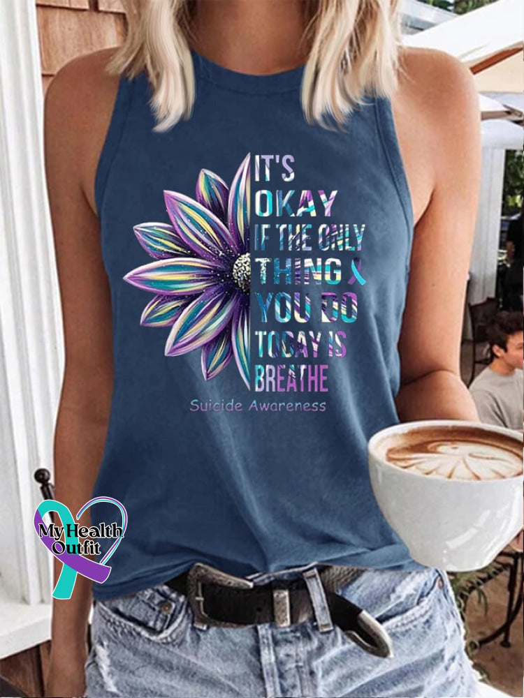 Women’s It’s Okay If The Only Thing You Do Today Is Breathe Print Classic Vest Blue / S