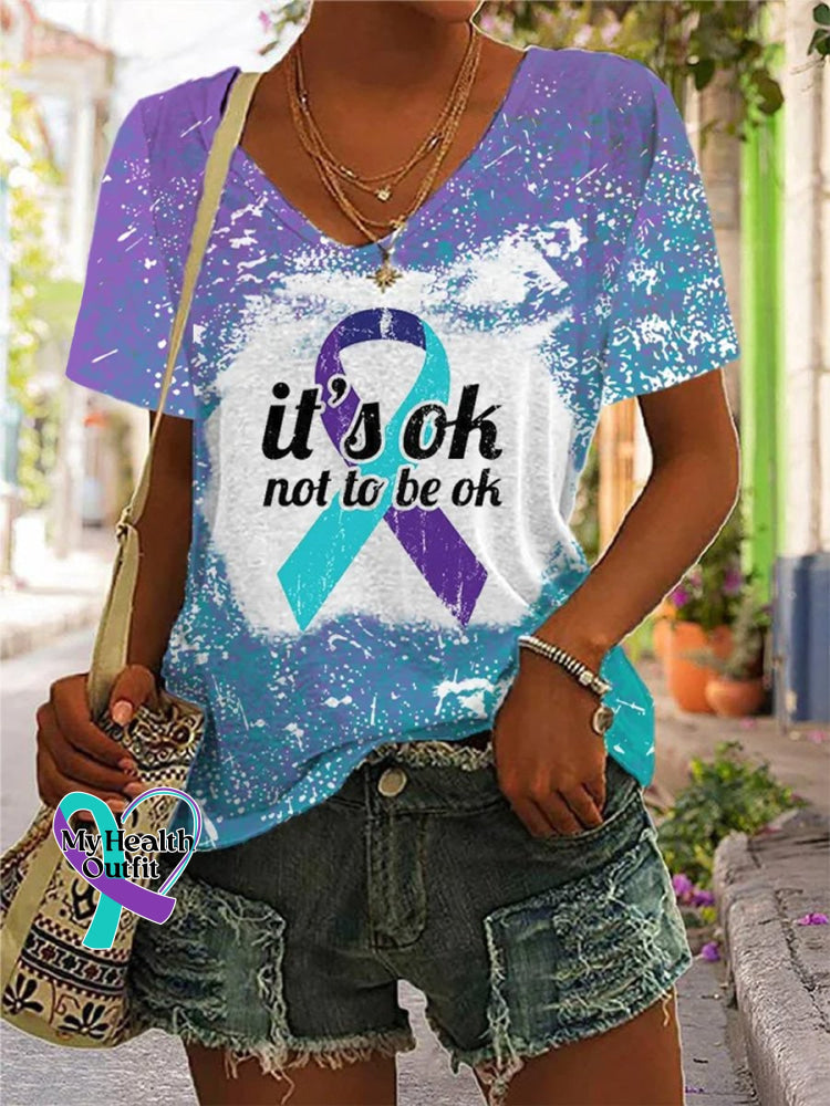 Women’s It’s Okay Not To Be Print Casual T-Shirt Blue-Purple / S