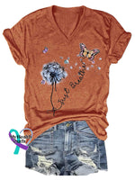 Women’s Just Breathe Dandelion Butterfly Mental Health Awareness V-neck Casual T-Shirt Orange / S