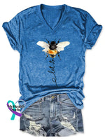 Women’s Let It Bee Art Print V-neck Casual T-Shirt Blue / S