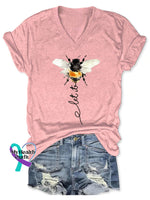 Women’s Let It Bee Art Print V-neck Casual T-Shirt Pink / S