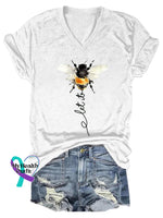Women’s Let It Bee Art Print V-neck Casual T-Shirt White / S