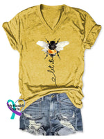 Women’s Let It Bee Art Print V-neck Casual T-Shirt Yellow / S