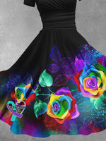 Women’s Lgbt Rainbow Gradient Rose Flowers Art Print Design Maxi Dress