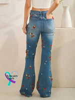 Women’s Lovely Strawberry Pattern Art Print Casual Cotton Denim Jeans