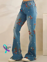 Women’s Lovely Strawberry Pattern Art Print Casual Cotton Denim Jeans
