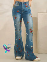 Women’s Lovely Strawberry Pattern Art Print Casual Cotton Denim Jeans Blue / S