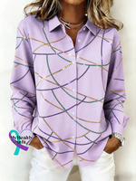 Women’s Mardi Gras Print Casual Cotton Shirt Purple / S