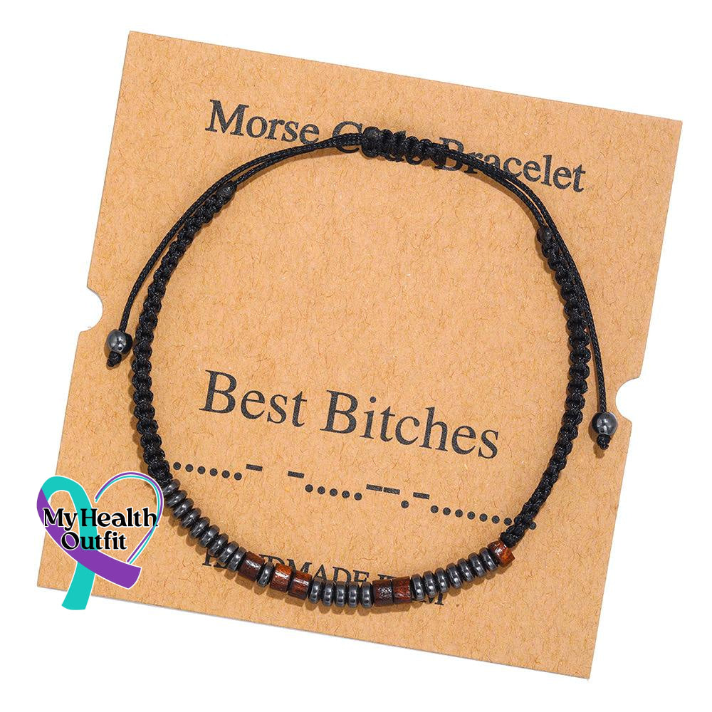 Women’s Men’s Unisex Morse Code Alphanumeric Weave Couple Bracelet Best Bitches