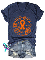 Women’s Ms Awareness Multiple Sclerosis Warrior Multiple Sclerosis Orange Ribbon V-neck Casual T-Shirt Blue / S