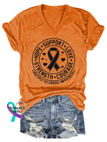 Women’s Ms Awareness Multiple Sclerosis Warrior Multiple Sclerosis Orange Ribbon V-neck Casual T-Shirt Orange / S