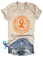 Women’s Ms Awareness Multiple Sclerosis Warrior Multiple Sclerosis Orange Ribbon V-neck Casual T-Shirt Sand / S