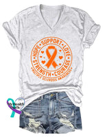 Women’s Ms Awareness Multiple Sclerosis Warrior Multiple Sclerosis Orange Ribbon V-neck Casual T-Shirt White / S