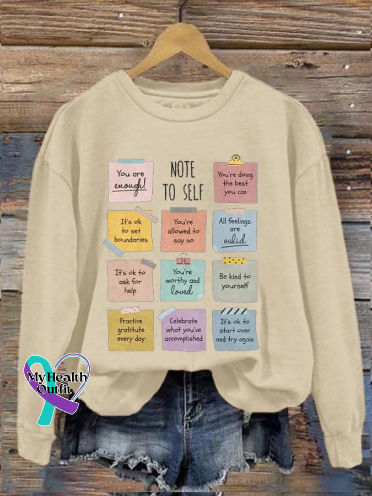 Women’s Note To Self You Are Enough Mental Health Printed Sweatshirt Apricot / S