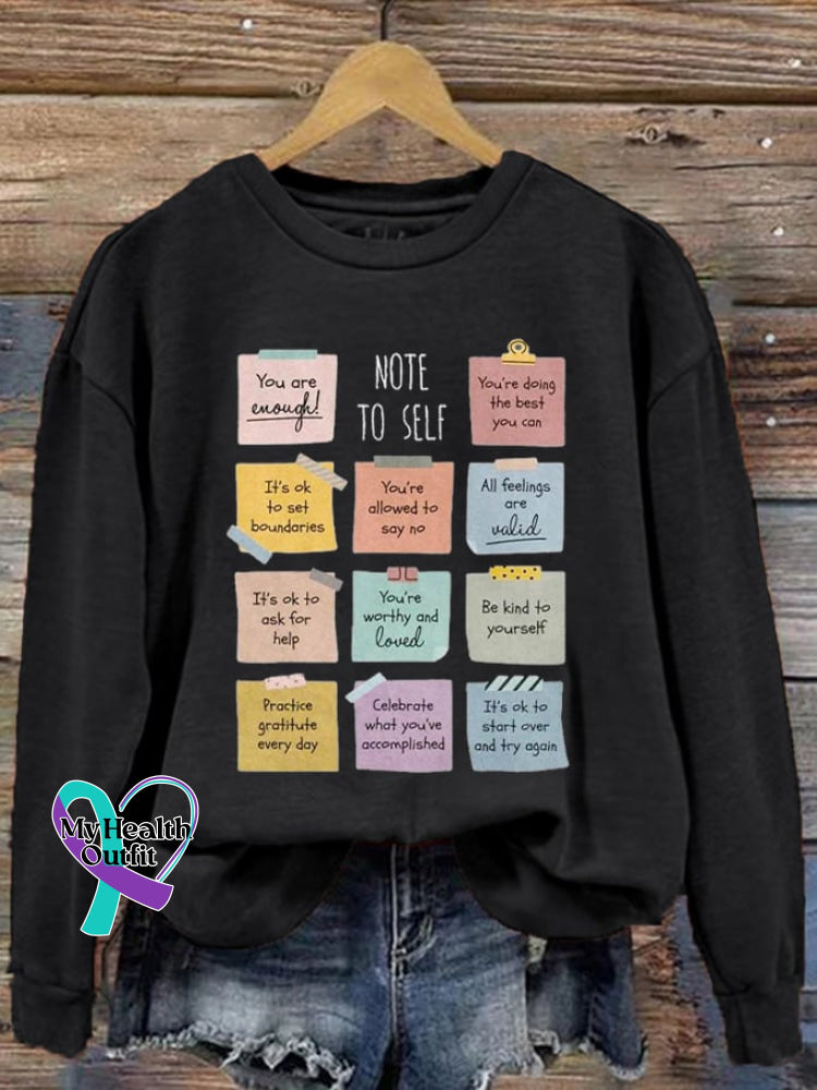 Women’s Note To Self You Are Enough Mental Health Printed Sweatshirt Black / S