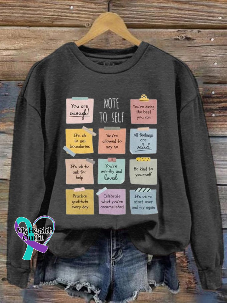 Women’s Note To Self You Are Enough Mental Health Printed Sweatshirt Dark Grey / S