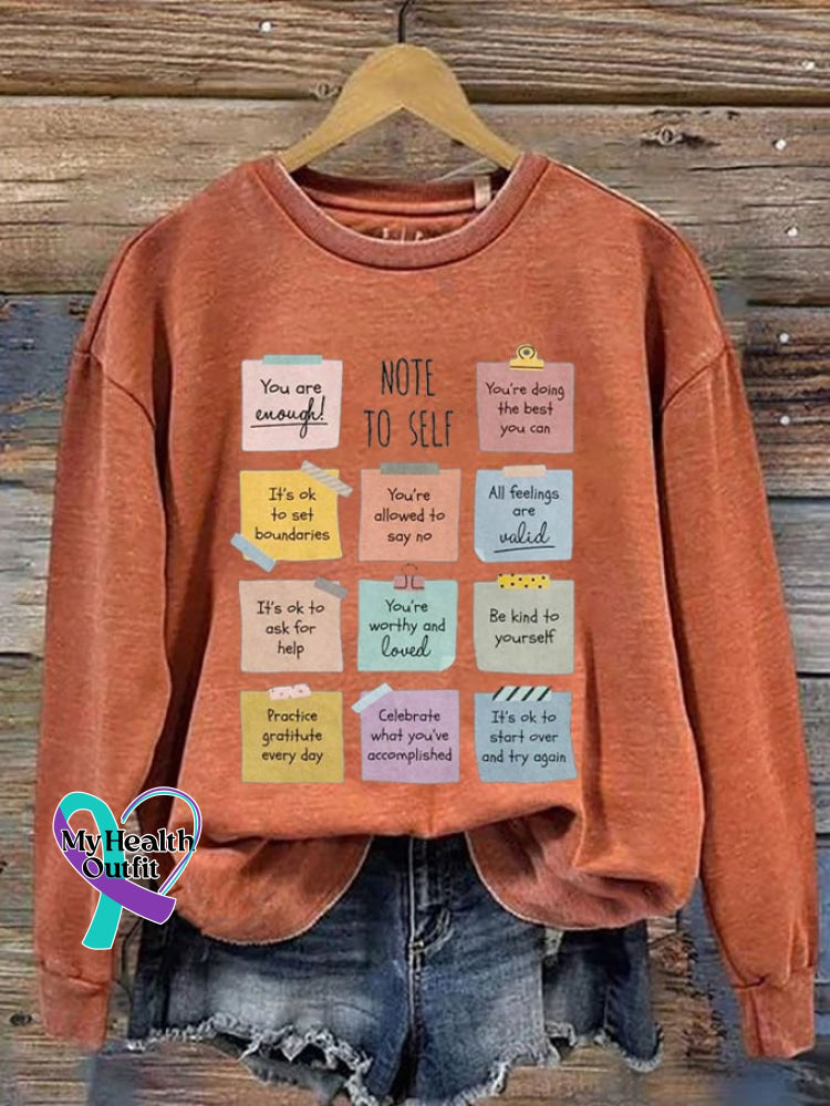 Women’s Note To Self You Are Enough Mental Health Printed Sweatshirt Orange / S